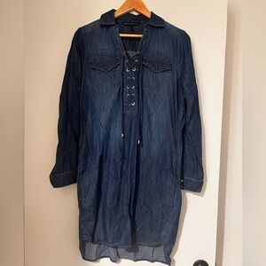 WHBM Dark Blue Lace-Up Denim Tunic Dress